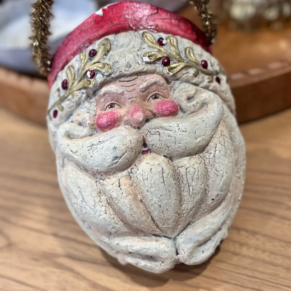 vintage-style, crackle-finish resin or plaster Santa Claus figurine / Vase